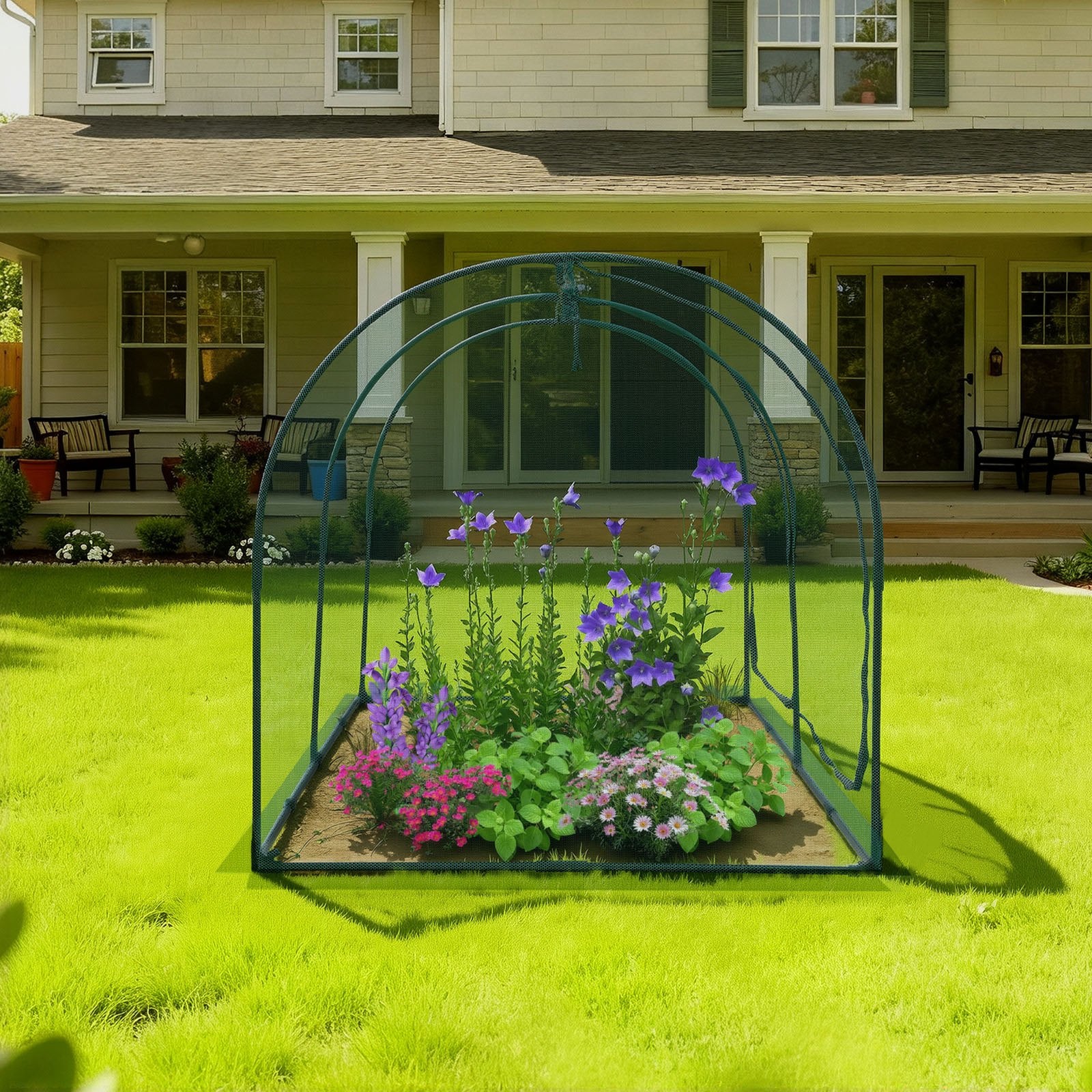 VEVOR Crop Cage, 2.48 x 1.2 x 1.2 m Plant Protection Tent with Zippered Door, Wind-Resistant Tall Crop Cage, Easy to Install, Outdoor Raised Bed Cover with Frame, Plant Netting for Garden Patio Lawn