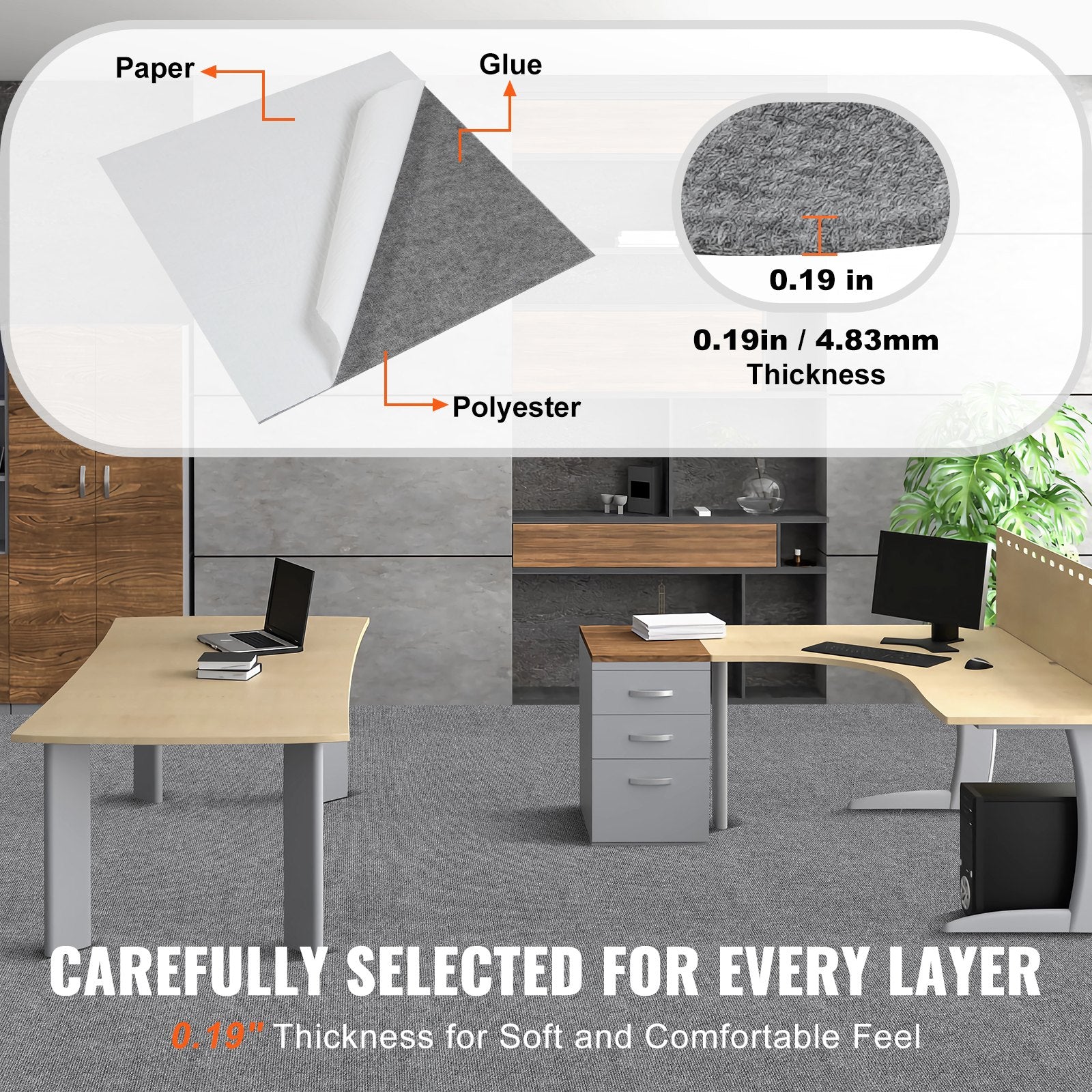 VEVOR Carpet Tiles Peel and Stick, Squares Self Adhesive Carpet Floor Tile, Soft Padded Carpet Tiles, Easy Install DIY for Bedroom Living Room Indoor Outdoor (9Tiles, Light Gray)