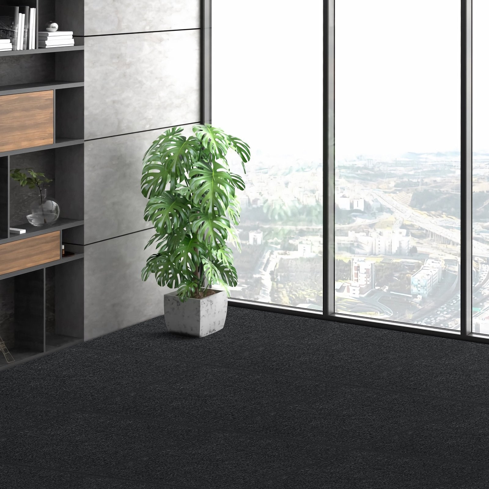VEVOR Carpet Tiles Peel and Stick, 24” x 24” Squares Self Adhesive Carpet Floor Tile, Soft Padded Carpet Tiles, Easy Install DIY for Bedroom Living Room Indoor Outdoor (15Tiles, Carbon Black)