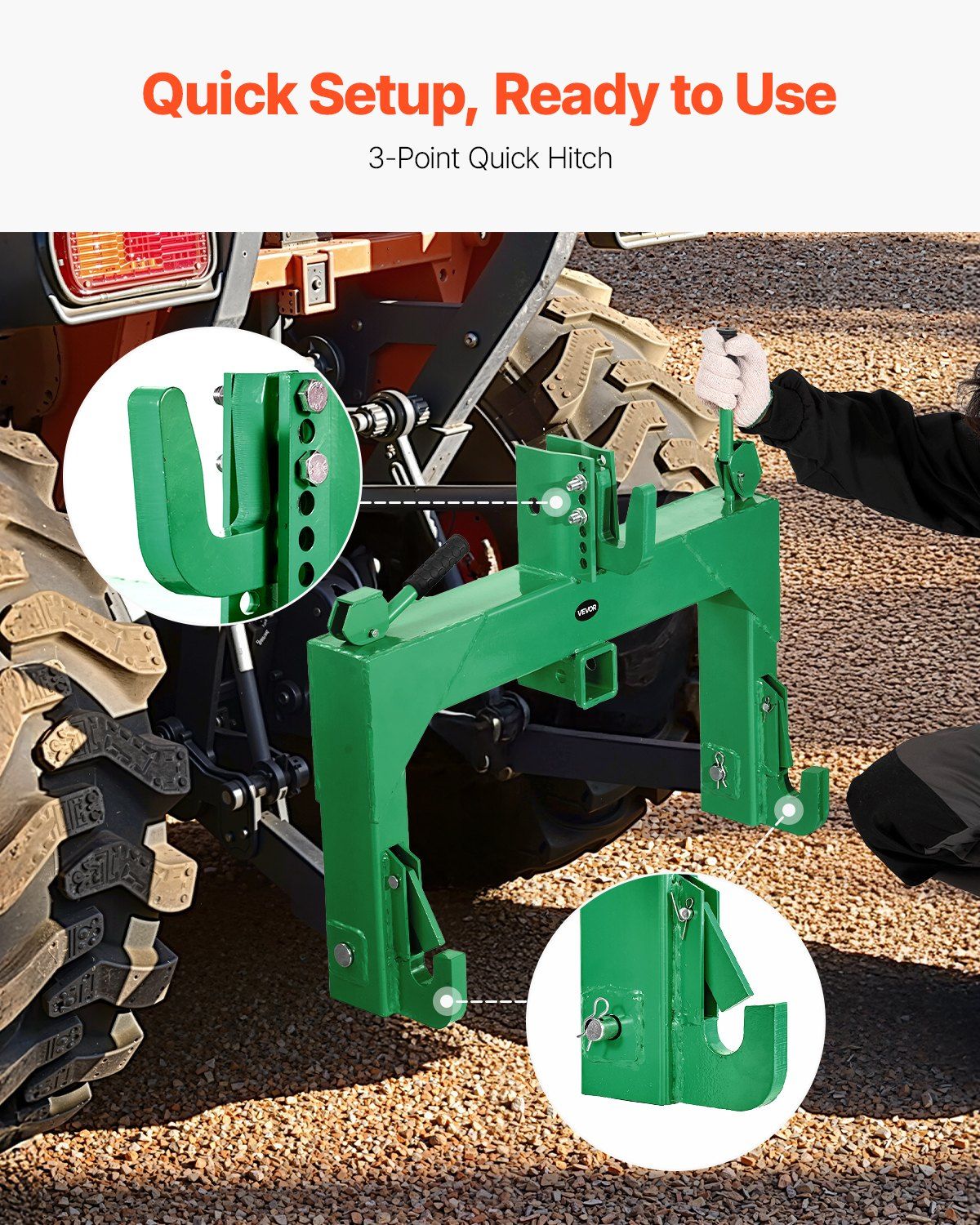 3-Point Quick Hitch with 2 in Receiver, 3000 Lbs Lift Capacity, 3-Pt Hitch with 5 Level Adjustable Bolt, Adaptation to Category 1 & 2 Tractor, Heavy Duty 3 Point Attachments, Green