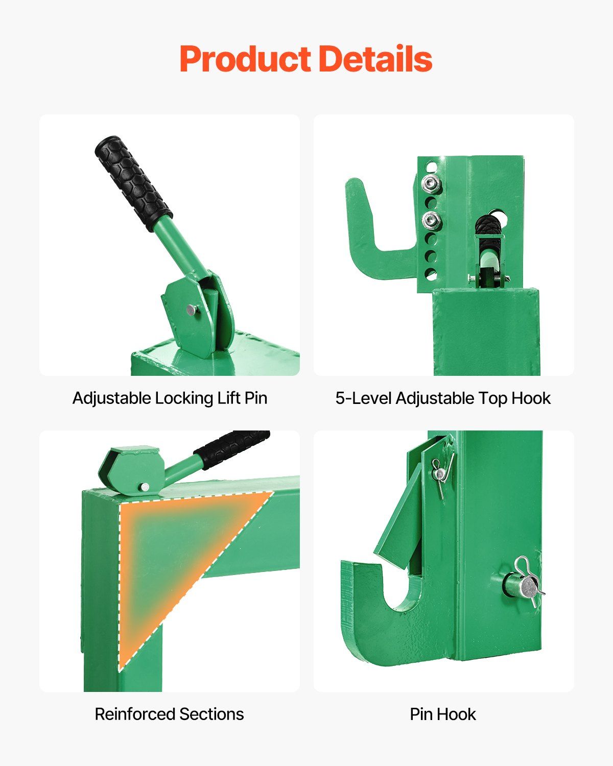 3-Point Quick Hitch with 2 in Receiver, 3000 Lbs Lift Capacity, 3-Pt Hitch with 5 Level Adjustable Bolt, Adaptation to Category 1 & 2 Tractor, Heavy Duty 3 Point Attachments, Green