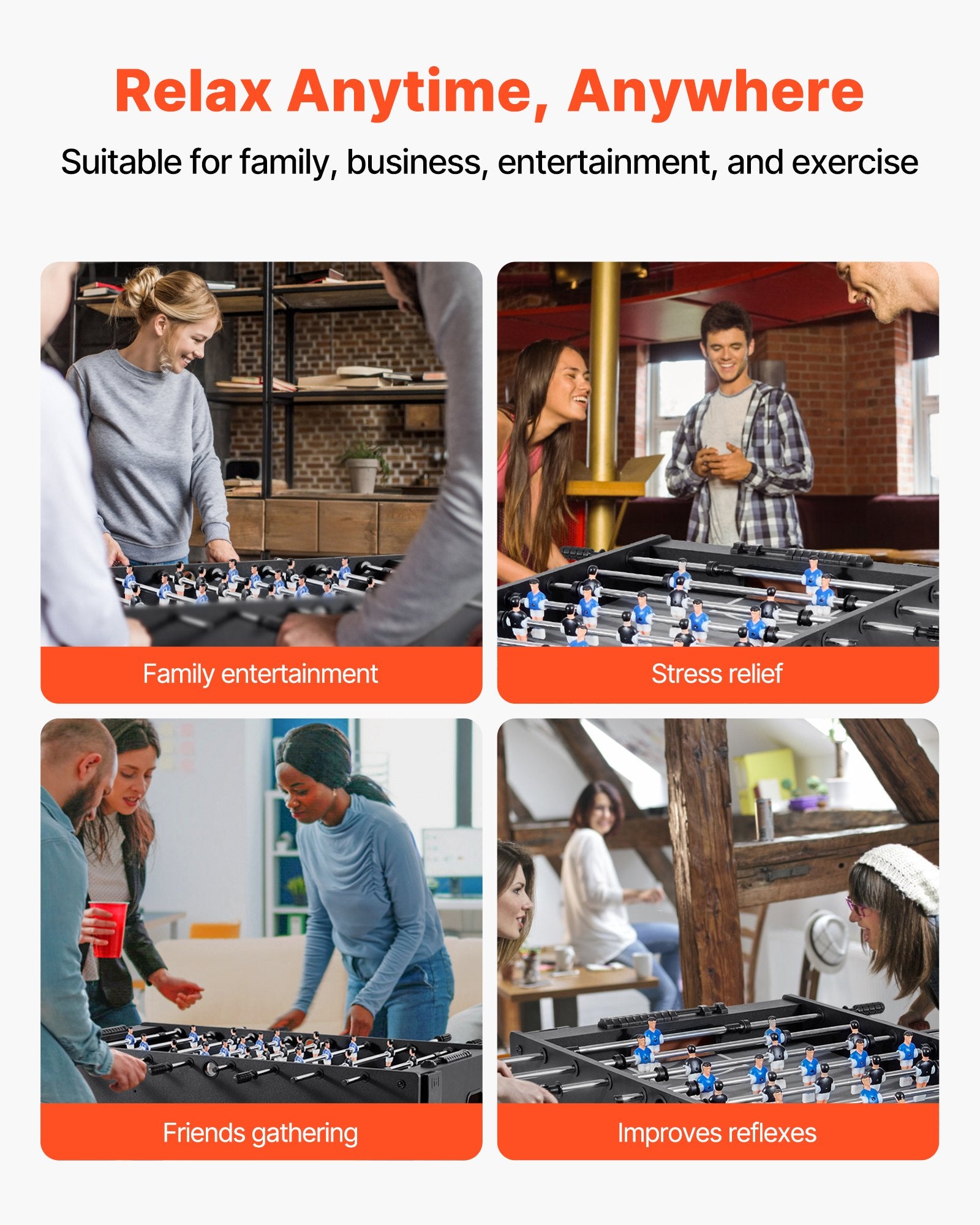 VEVOR Foosball Table, 121 cm Standard Size Table, Indoor Full Size Foosball Tables for Home, Family, and Game Room, Durable Soccer Set, Includes 2 Balls, Score Keeper, and 2 Cup Holders