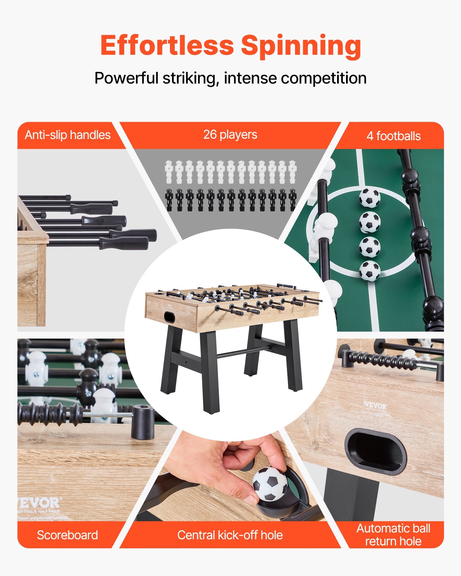 VEVOR 140 cm Foosball Soccer Game Table Standard Size Foosball Table for Home