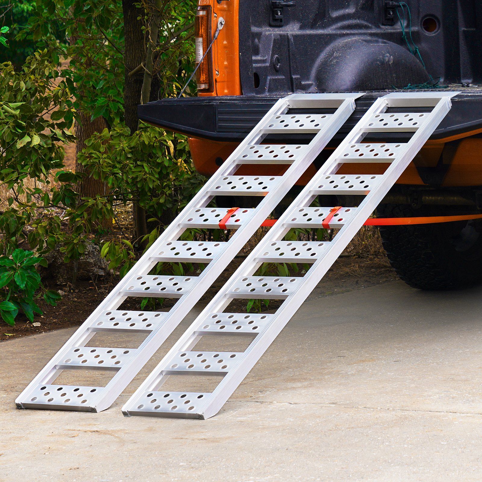 Aluminum Ramps, 1250lbs, Straight Ramp with Treads and Load Straps, Portable Loading Ramp for Motorcycles, ATVs, Trucks, Lawn Mower, Dirt Bike, Garden Tractor, 78"L x 12"W, 2Pcs