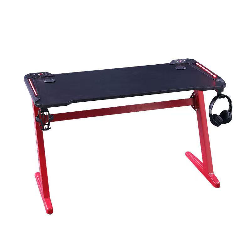 Gaming Desk with LED Lights Computer Desk Z Shaped Desk - Black