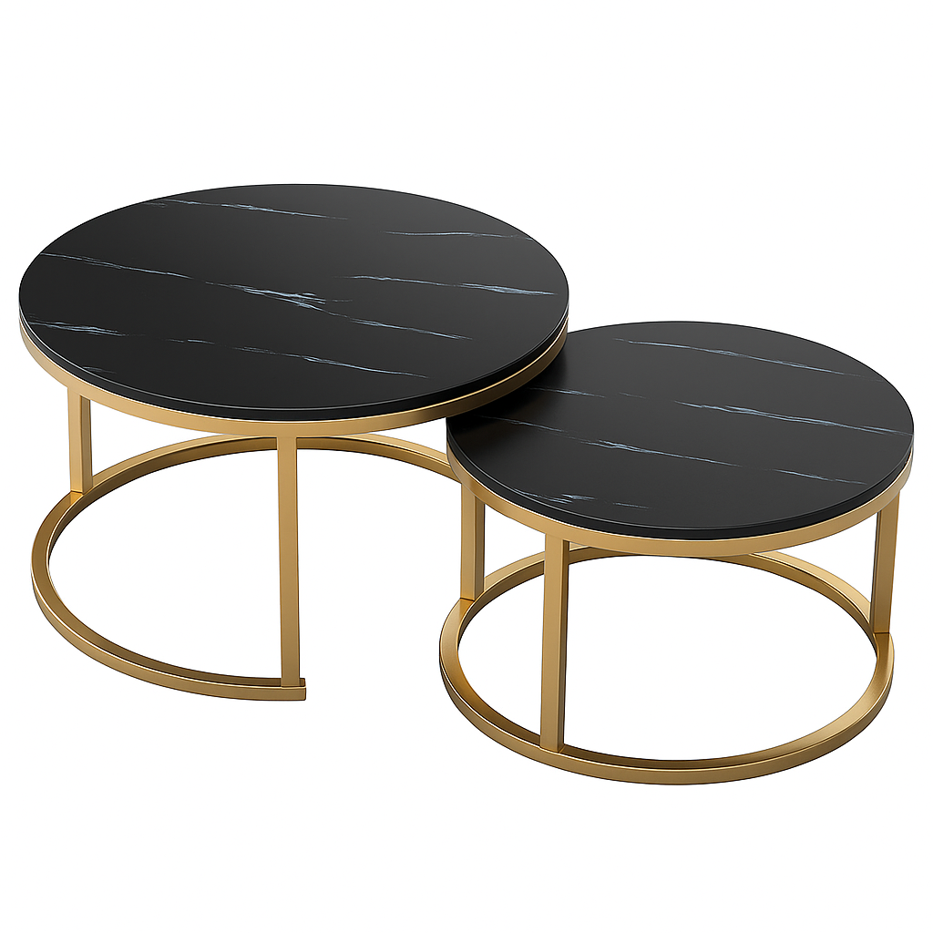 Nesting Coffee Table Faux Marble Small Round Coffee Tables - Black