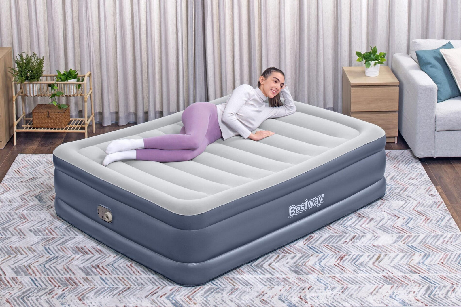 Bestway 2.03m x 1.52m x 51cm Tritech Air Inflatable Mattress Queen Built-in AC Pump