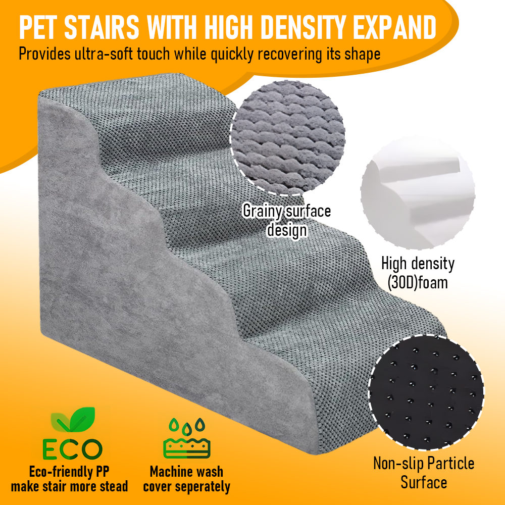 Non-Slip 4 Tiers Dog Ramp/Step/Stair Foam Dog Steps for High Beds or Couches