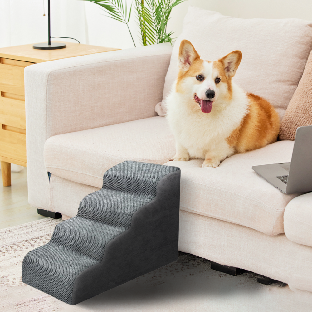 Non-Slip 4 Tiers Dog Ramp/Step/Stair Foam Dog Steps for High Beds or Couches