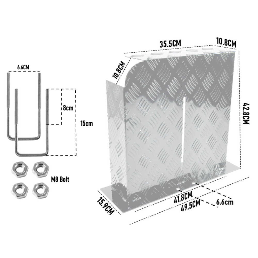 Alpen Outdoor Base Mount 2mm Thickness Aluminium Diesel Heater Fuel Tank Cover Left for 10L 15L Fuel Tank Silver