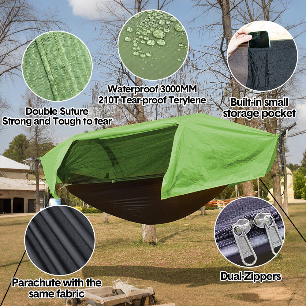 Hammock Tent Outdoor Double Portable Multi-Functional Waterproof Hammock Parachute Camping Hanging Bed 270x140cm with Anti Mosquito Net and Storage Bag