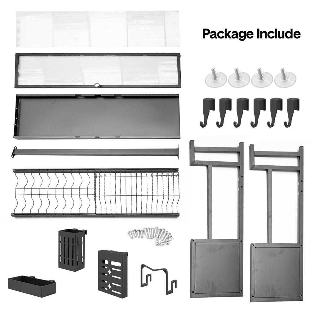 Over The Sink Dish Drying Rack Carbon Steel Dish Drainer Drying Rack 85cm Long Sink Caddy with Door and Multiple Utensils Holders Large Capacity