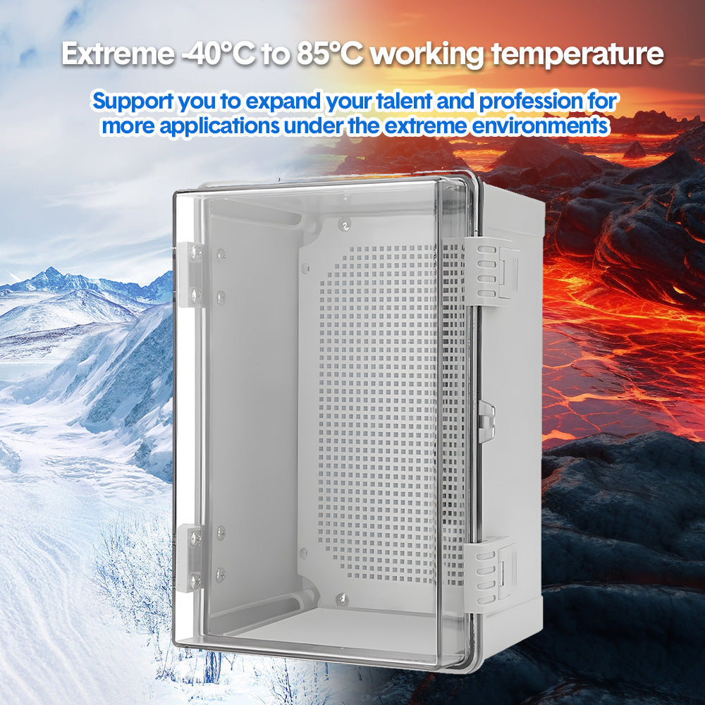 Electrical ABS Junction Box IP66 Waterproof Electrical Enclosure with Clear Hinged Cover and Mounting Plate for Electrical Project 30x20x17cm