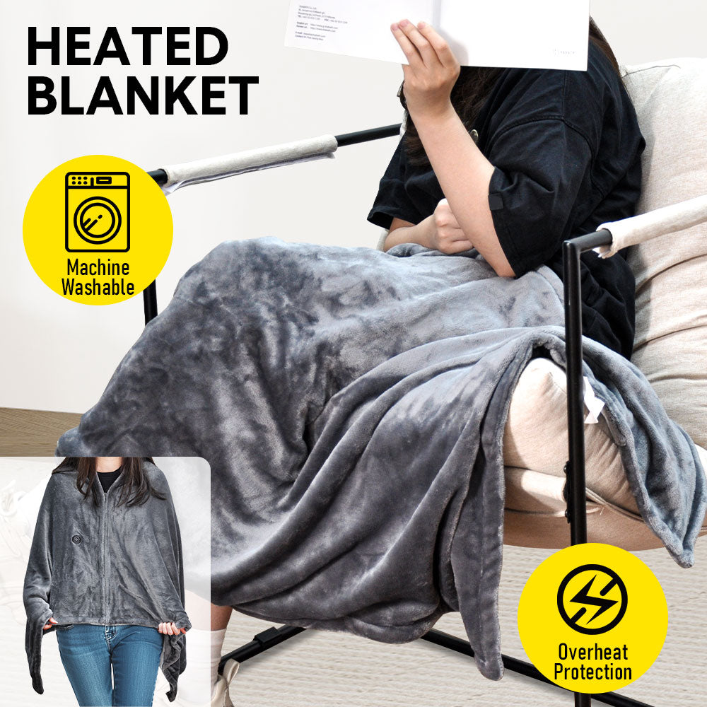 Electric Heated Blanket Washable 10W Heated Soft Thermal Zipper Shawl Wraps USB Charging Winter Heating Wraps Pad with 3 Level Temperature Setting