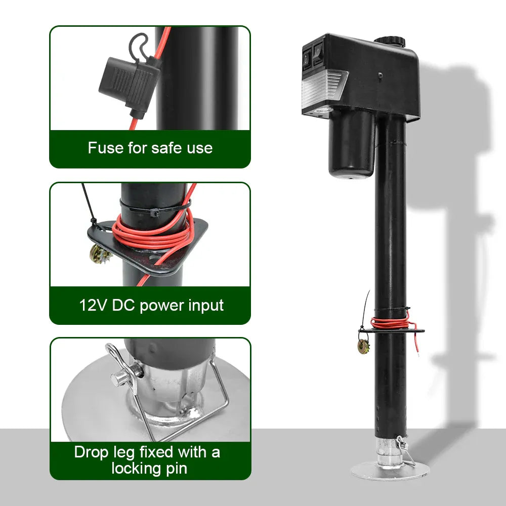 Electric A Frame Trailer Jack LED Light Power Tongue Jack Weight Capacity 3500 lbs 9Inch to 32Inch with Manual Crank Handle for RV Trailer Camper
