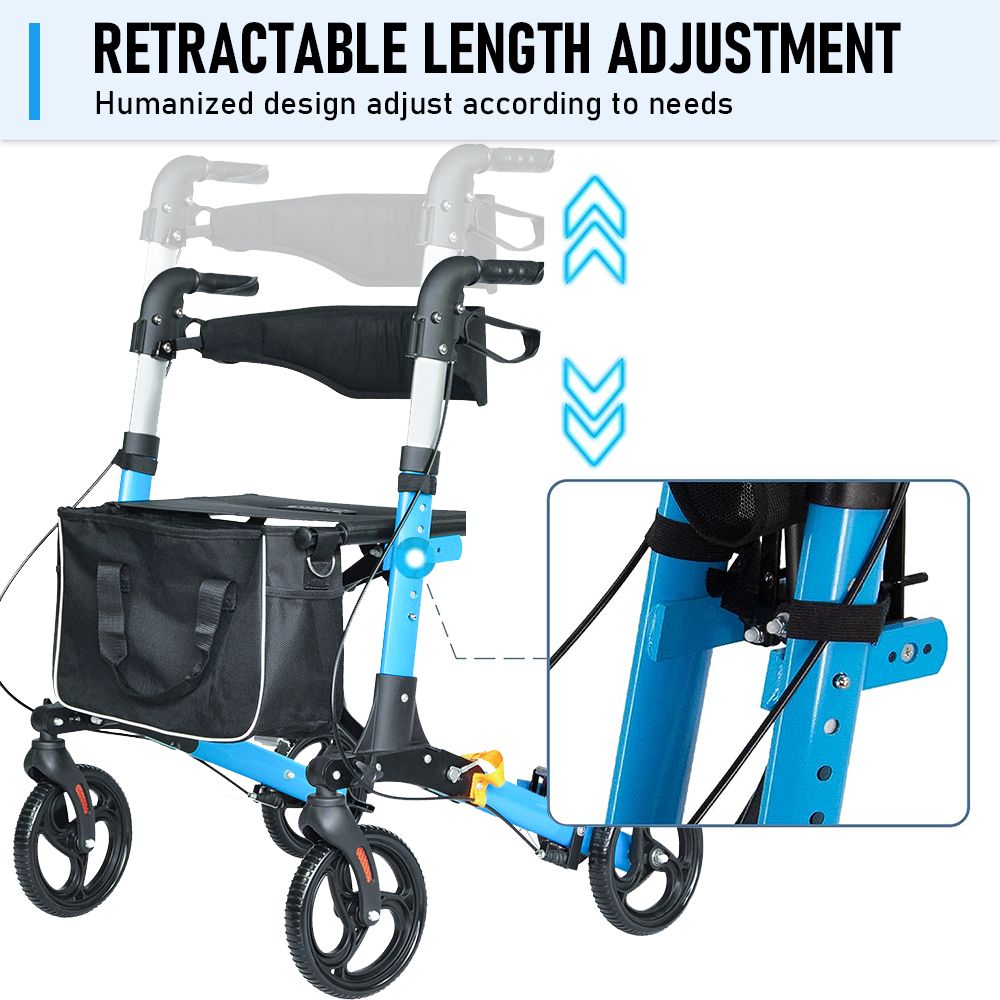 Alston 2 In 1 Foldable X-Fold Mobility Walker Rollator Chair Aid 8 Inch Wheel Max Load 136KG with Zippered Storage Bag for Elderly Seniors Indoor Outdoor Use