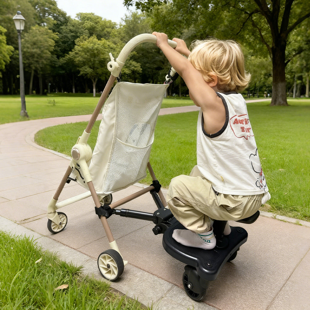 Universal Pram Board Seat and Stand Up Adjustable Buggy Board Pushchair with Bear Pattern Removable Seat Fits Most Strollers Holds Children Up to 25kg