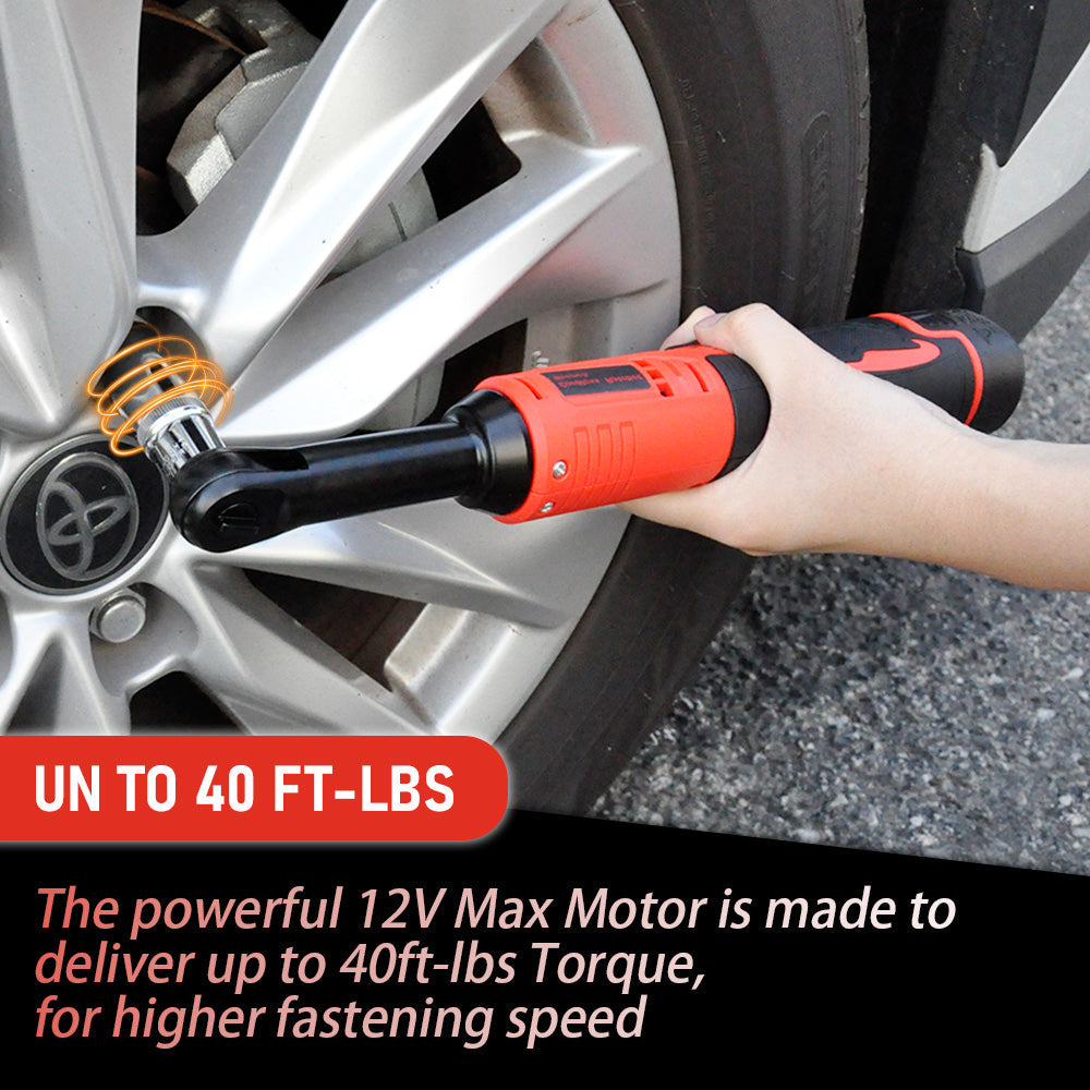 Cordless Electric Ratchet Wrench Set 12V Power Electric Ratchet Wrench 3/8inch 400 RPM Variable Speed with Sockets Two 2000mAh Batteries and Charger