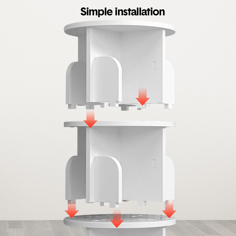 4 Tier Rotating Bookshelf PVC Freestanding Corner Rack Bookcase Multifunctional Spinning 360 Storage Shelf Organizer for Home Office Space-Saving White