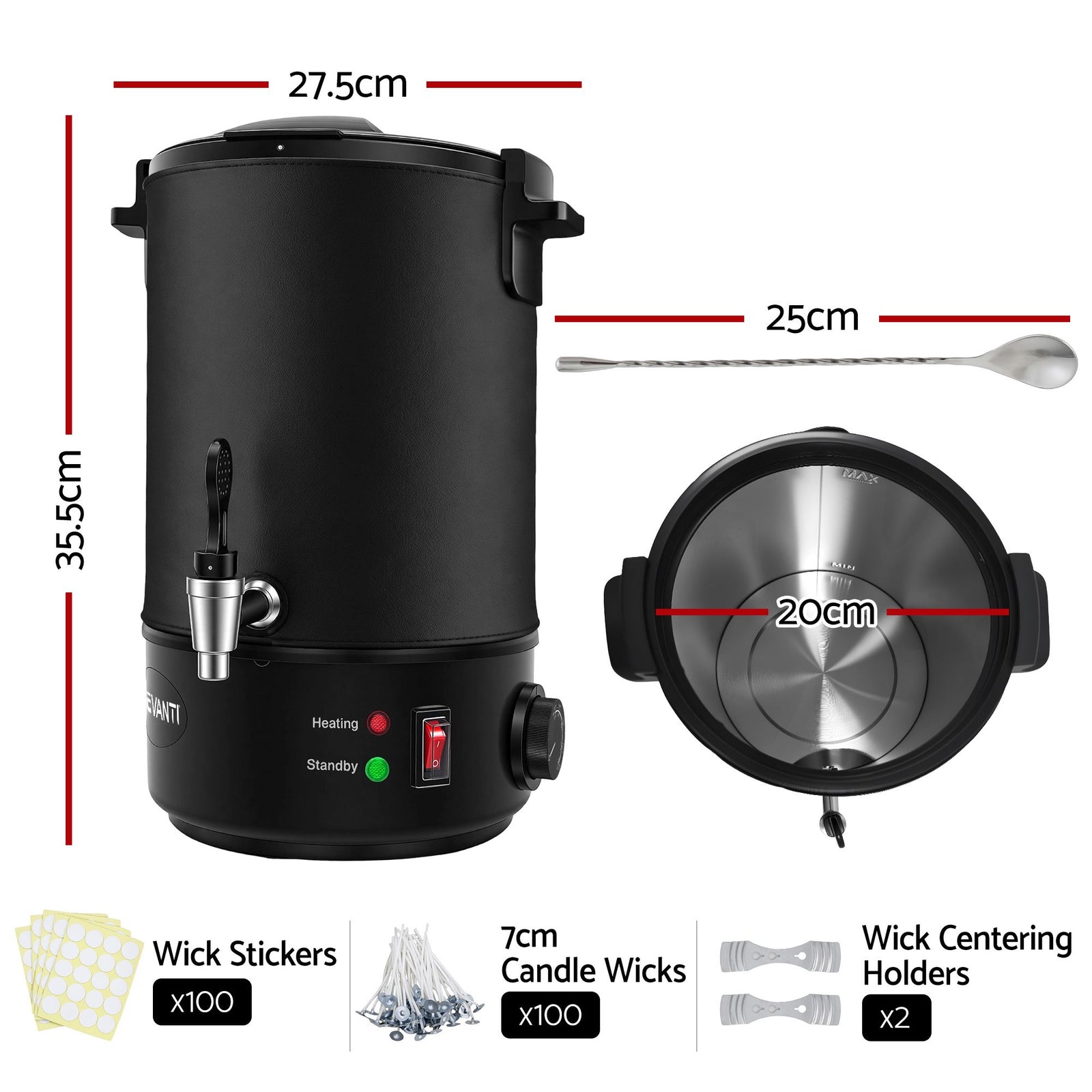 Devanti 6L Wax Melter Candle Making 1520W Melting Pot Furnace Quick Pour Spout Soy Soap