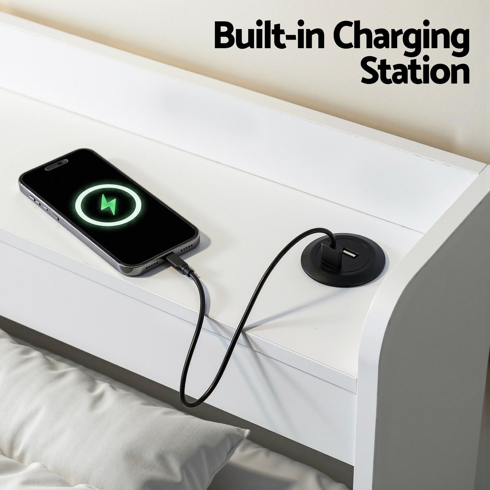 Artiss Bed Frame Single Size with Charging Ports and 2 Drawers AURA