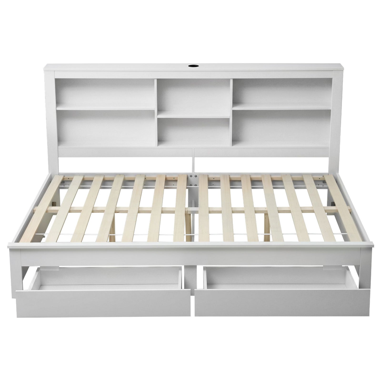 Artiss Noise-Free White Farmhouse Solid Wood Double Platform Bed Frame with Storage Headboard, Charging Station and Drawers for Bedroom and Apartment