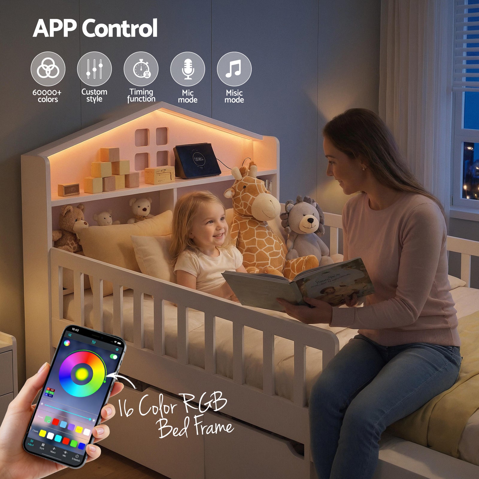 Artiss Single Bed Frame with 2 Storage Drawers, Montessori Bed with Headboard, 2 USB Ports & Led Light, Solid Wood Platform Bed Base with Safety Rail & Ladder, 31CM Under-Bed Storage, White