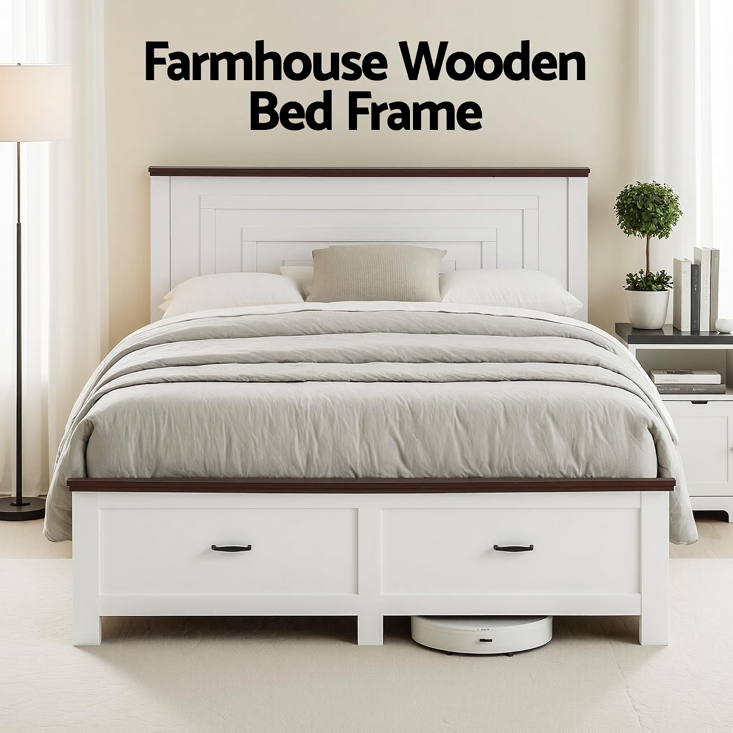 Artiss Double Wooden Bed Frame and 2 Bedside Table Bedroom Furniture Set