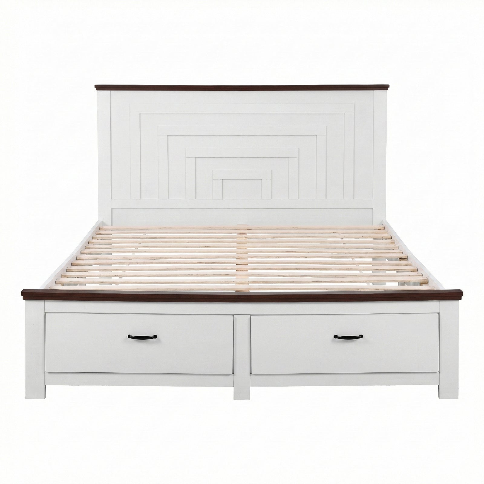 Artiss Double Wooden Bed Frame with 2 Drawer Platform Bed with 108cm Solid High Headboard White Bed Base for Bedroom Easy Assembly