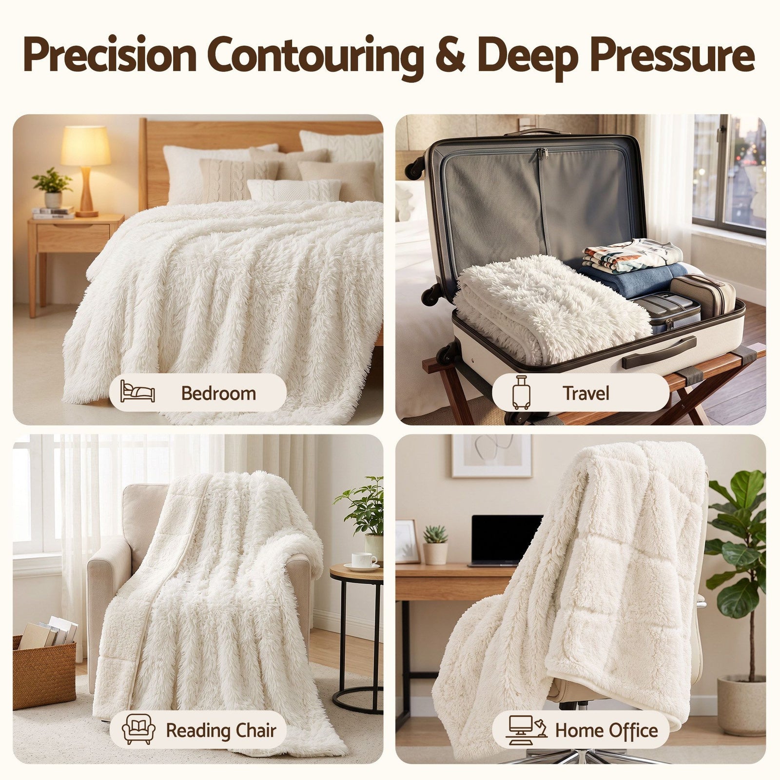Giselle Faux Fur Weighted Blanket 2 Sided Long Pile Sherpa Reverse Cream 11KG 152 x 203cm