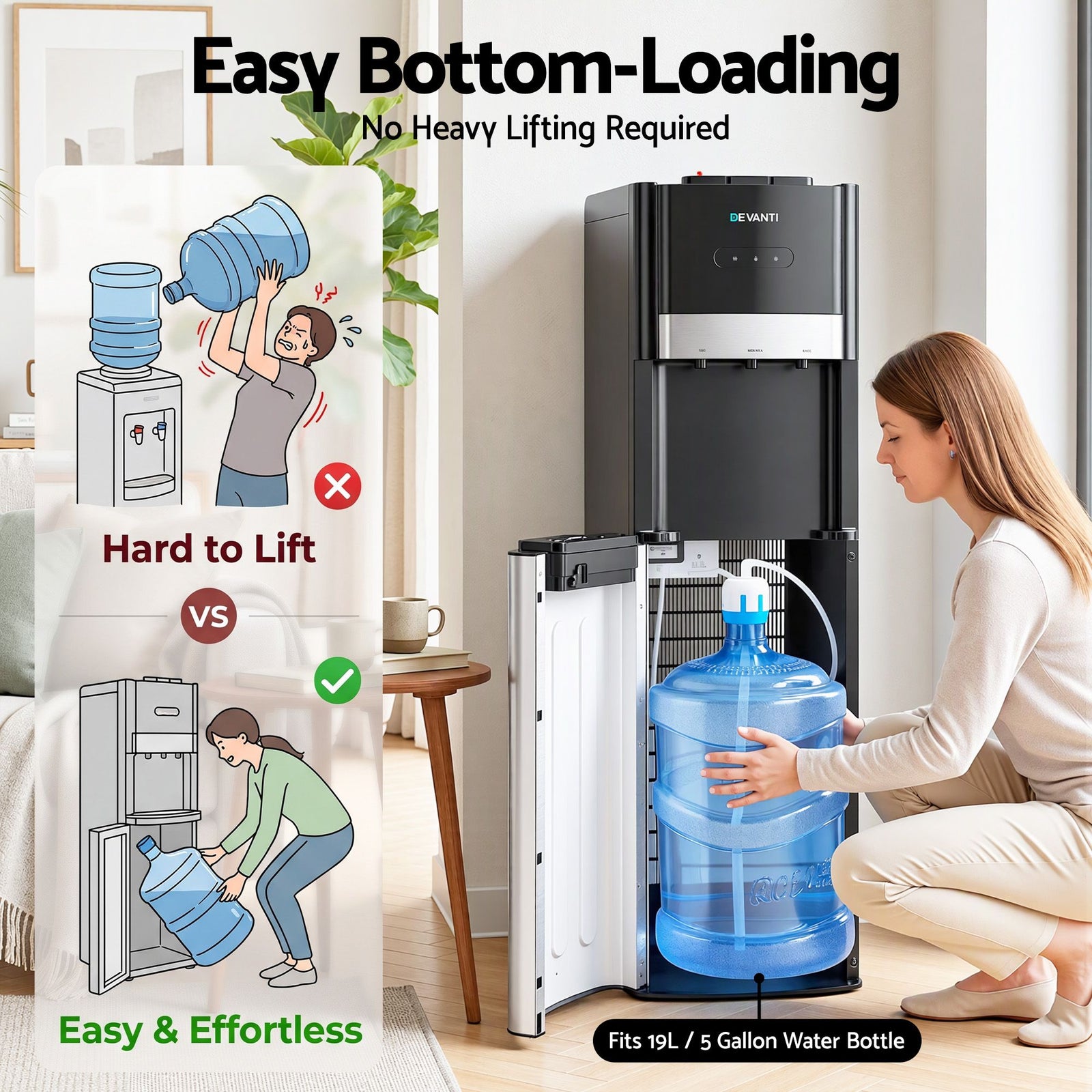 Devanti 3 Taps Hot and Cold Water Cooler Dispenser with Child Safety Lock