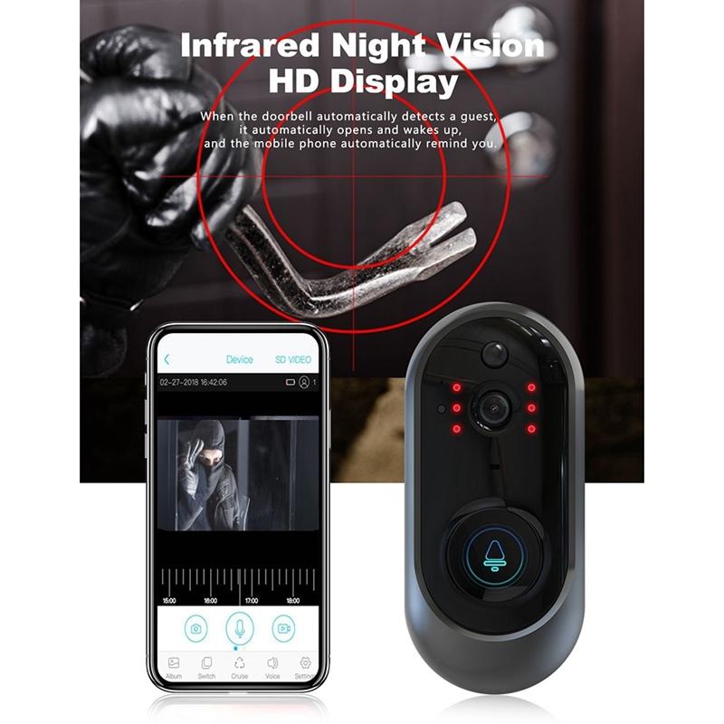 Smart Wifi Video Doorbell With Remote Monitoring & Voice Intercom - 720P 6400Mah Black-1915196747542564868