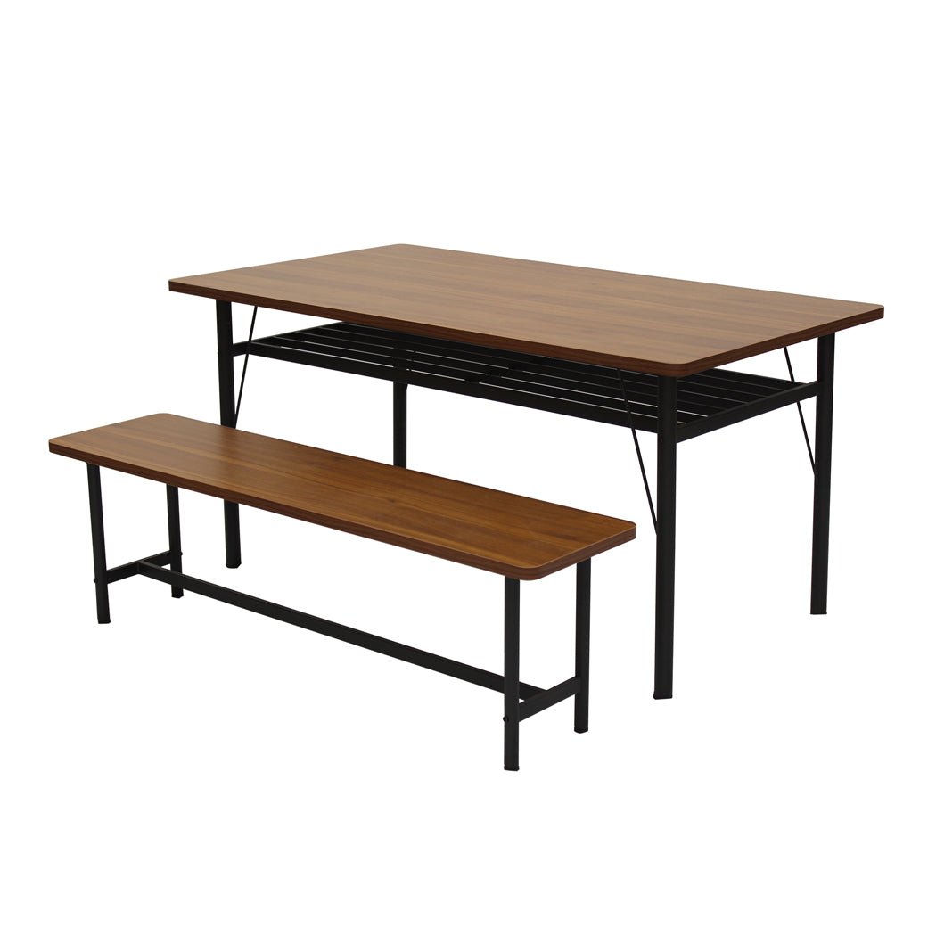 Levede 1x Dining Table +1x Bench Set Steel Home Kitchen Farmhouse Brown-1954802997833895936