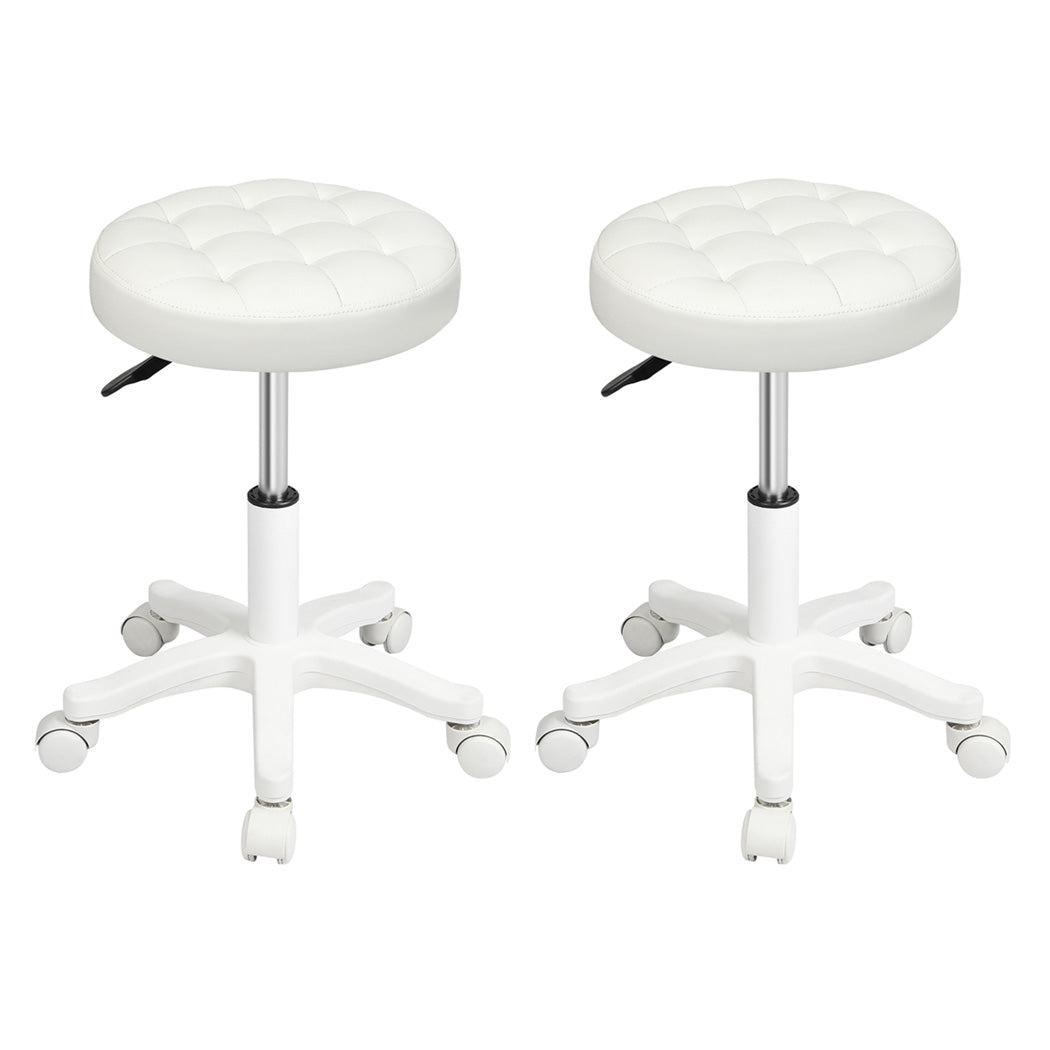 Levede 2x Rolling Bar Stool Swivel Salon SPA Chair Beige-1973194181673357312