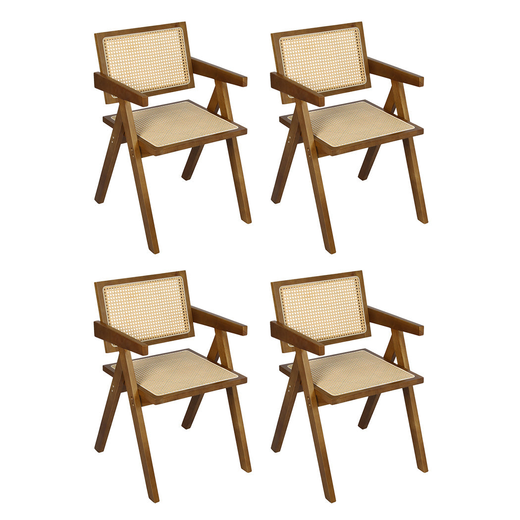 Levede 4x Walnut Wicker Armchair Dining Chair-1973193565504933888