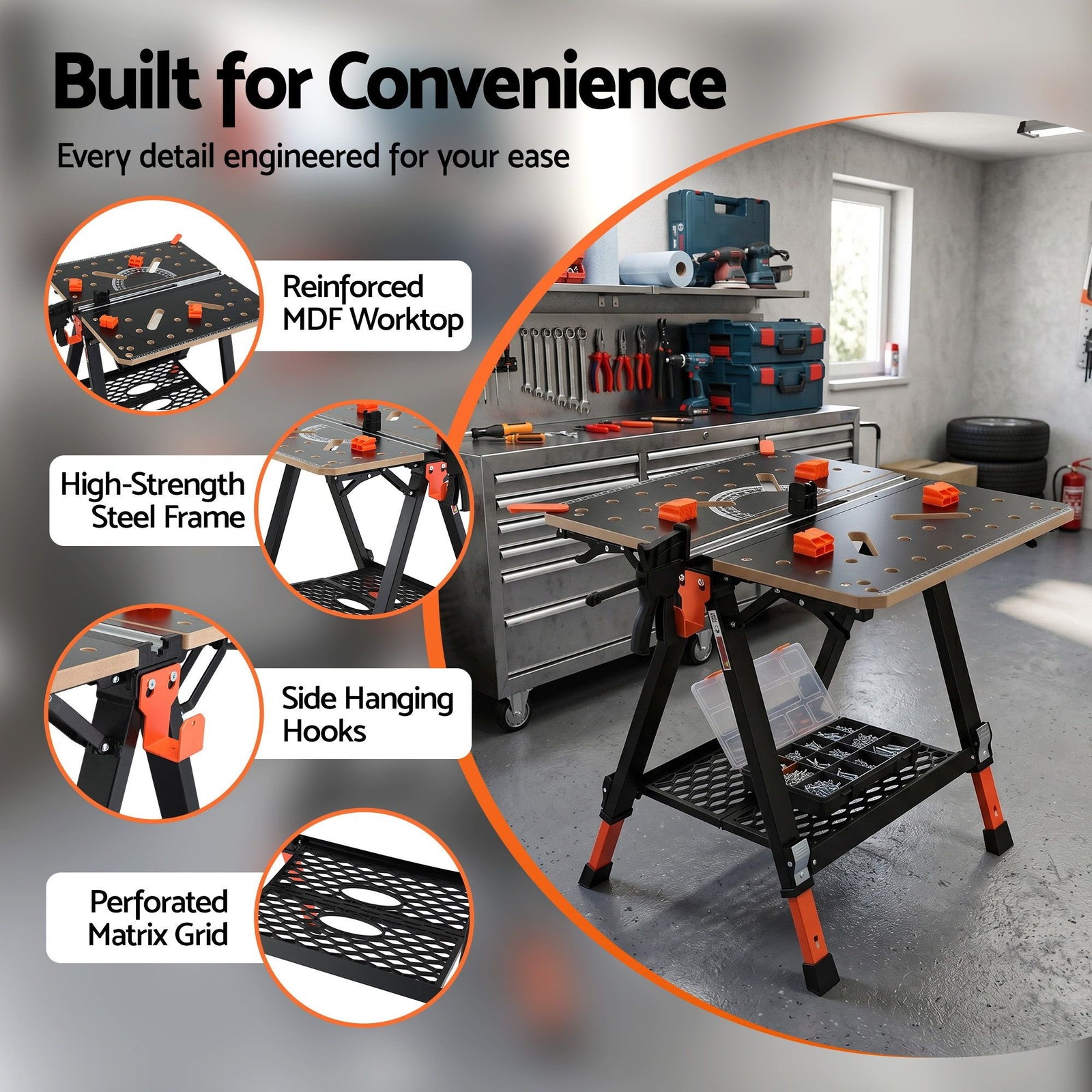 Giantz Portable Folding Work Table 454kg Adjustable Workbench
