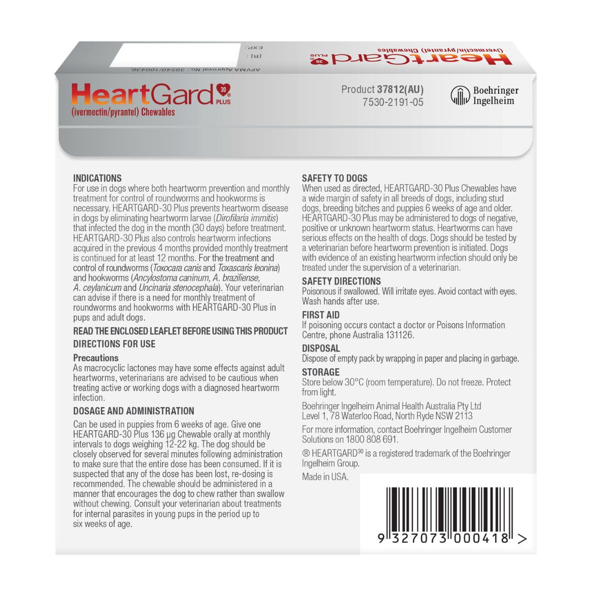 Heartgard 30 Plus Dog 12-22kg Green 6pk-1973193600007278593