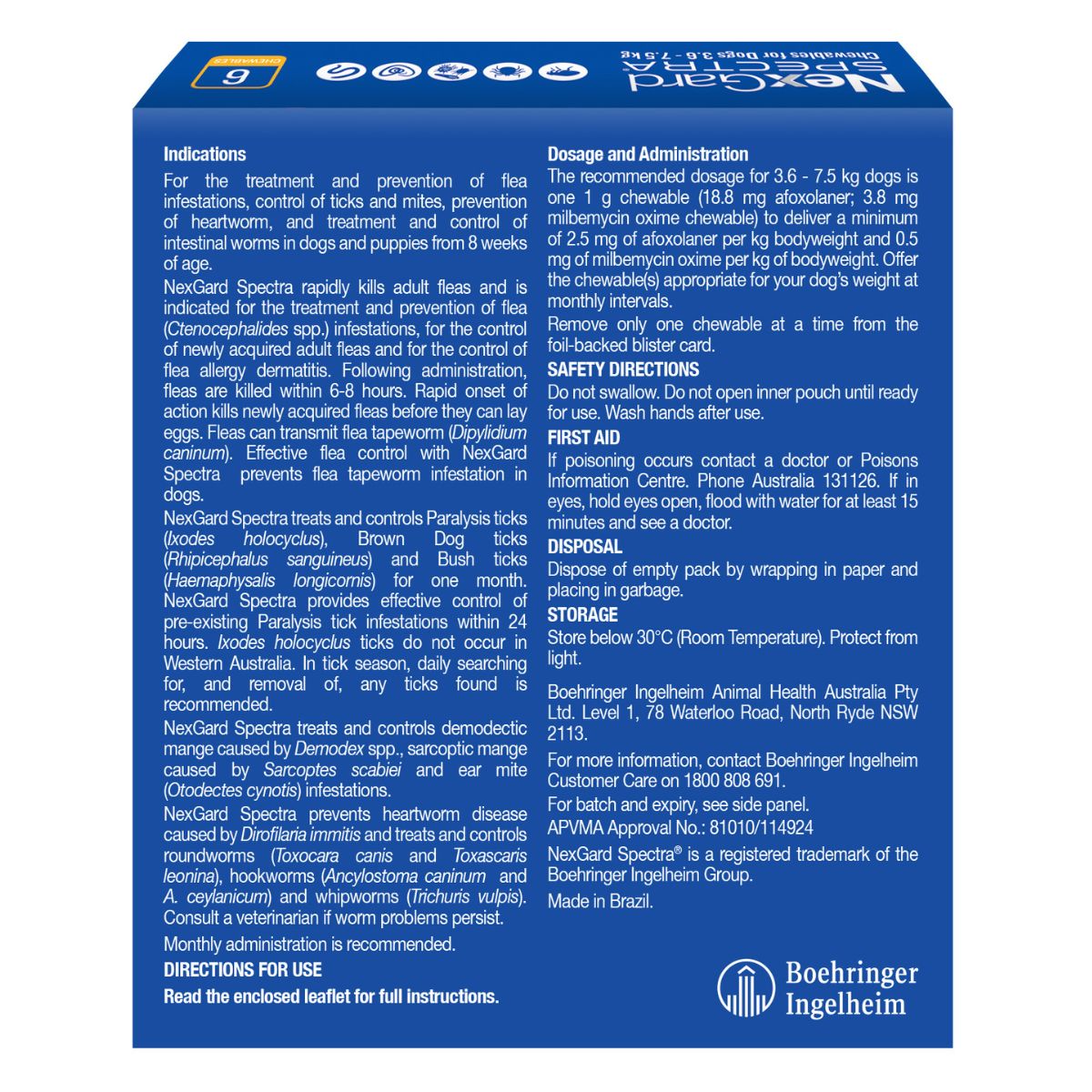 NexGard Spectra Dogs 3.6-7.5kg 6pk-1973193604092530689