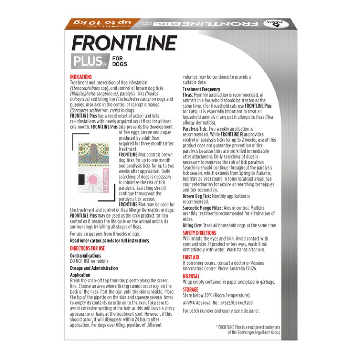 Frontline Plus Dog 0-10kg Orange Small 6pk-1973193598803513345