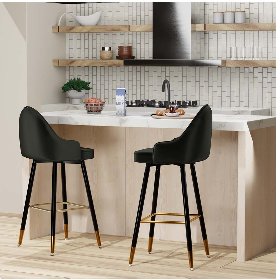 Levede Velvet Bar Stools x 2 Swivel Black-1919892919498706949