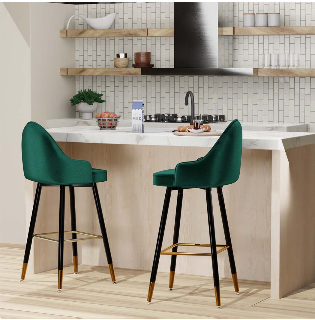 Levede Velvet Swivel Bar Stools x 2 Green-1919892919846834183