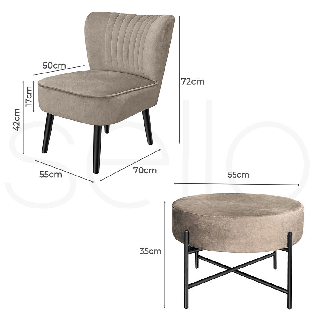 Levede Accent Chair Foot Stool Set Ottoman Cream-1919892908006313986