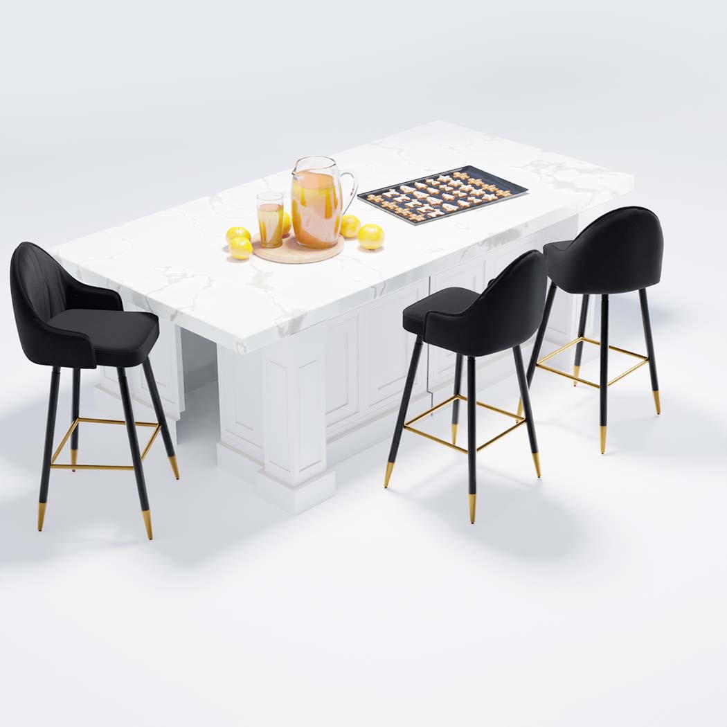 Levede Velvet Bar Stools x 2 Swivel Black-1919892919498706950