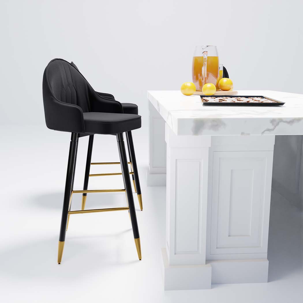 Levede Velvet Bar Stools x 2 Swivel Black-1919892919498706951