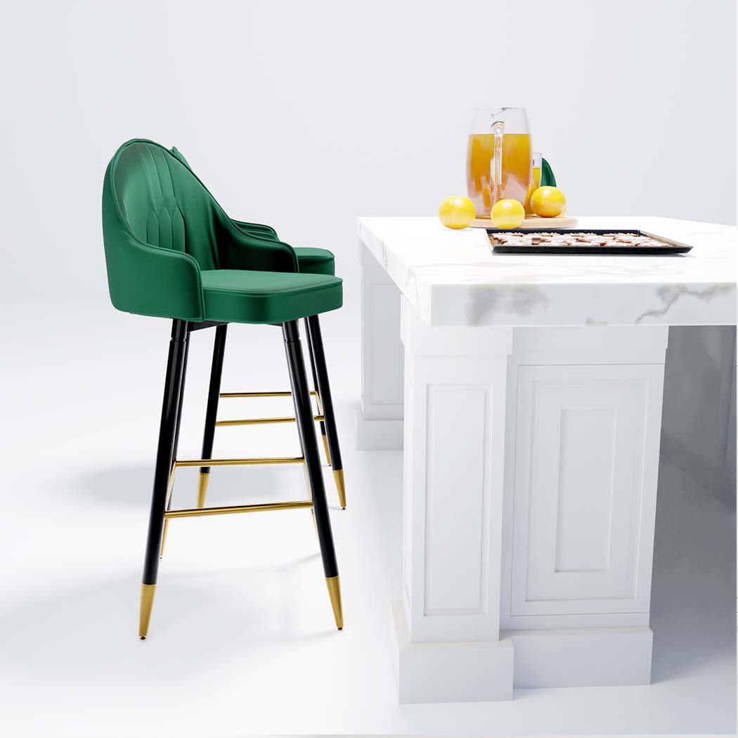 Levede Velvet Swivel Bar Stools x 2 Green-1919892919846834179