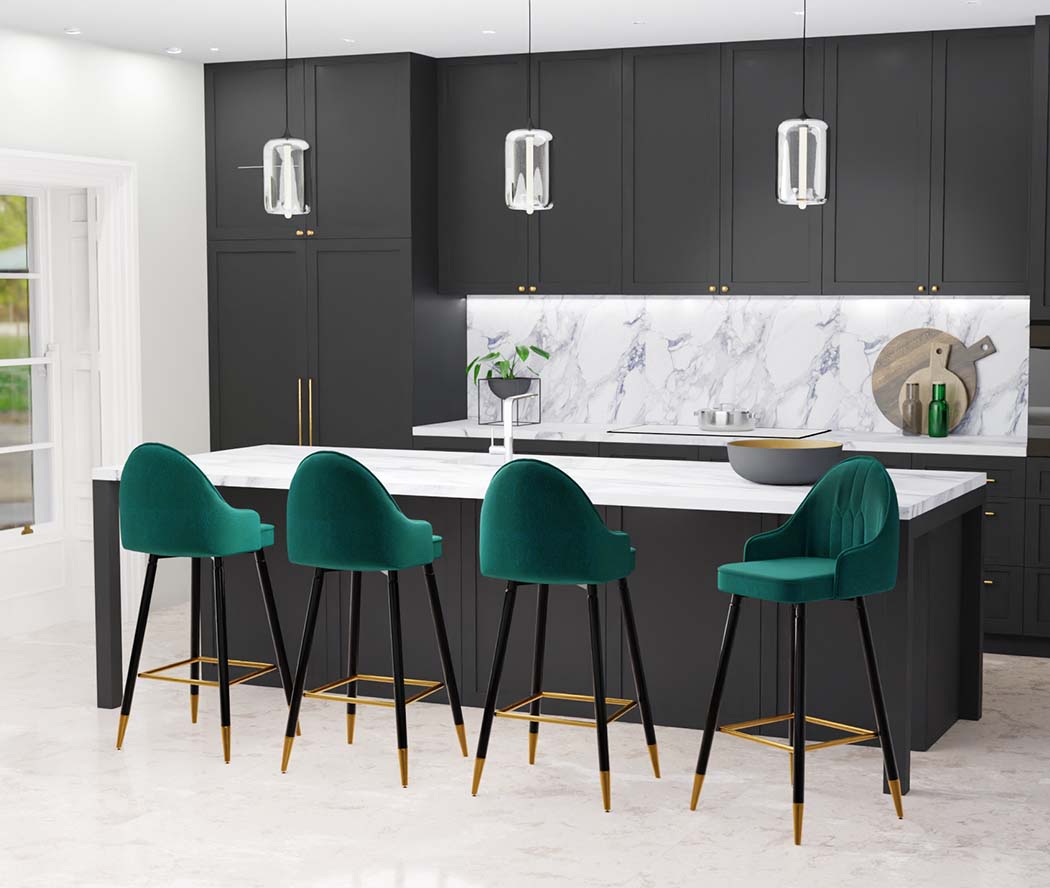 Levede Velvet Swivel Bar Stools x 2 Green-1919892919846834182