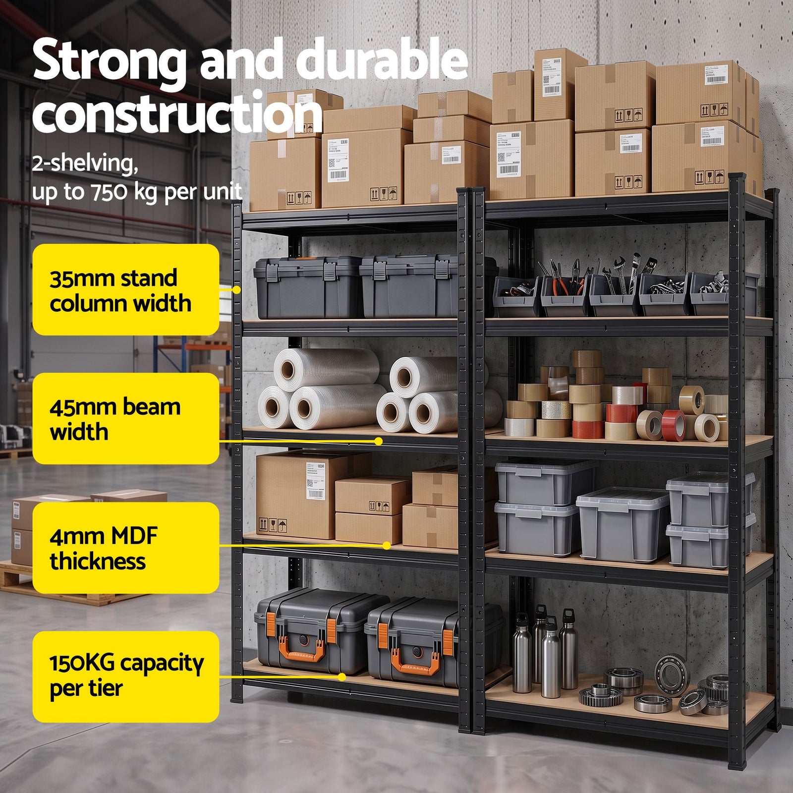 Giantz 2-Rack Garage Shelving 1.5X0.7m Warehouse Shelves Storage Rack Pallet Racking