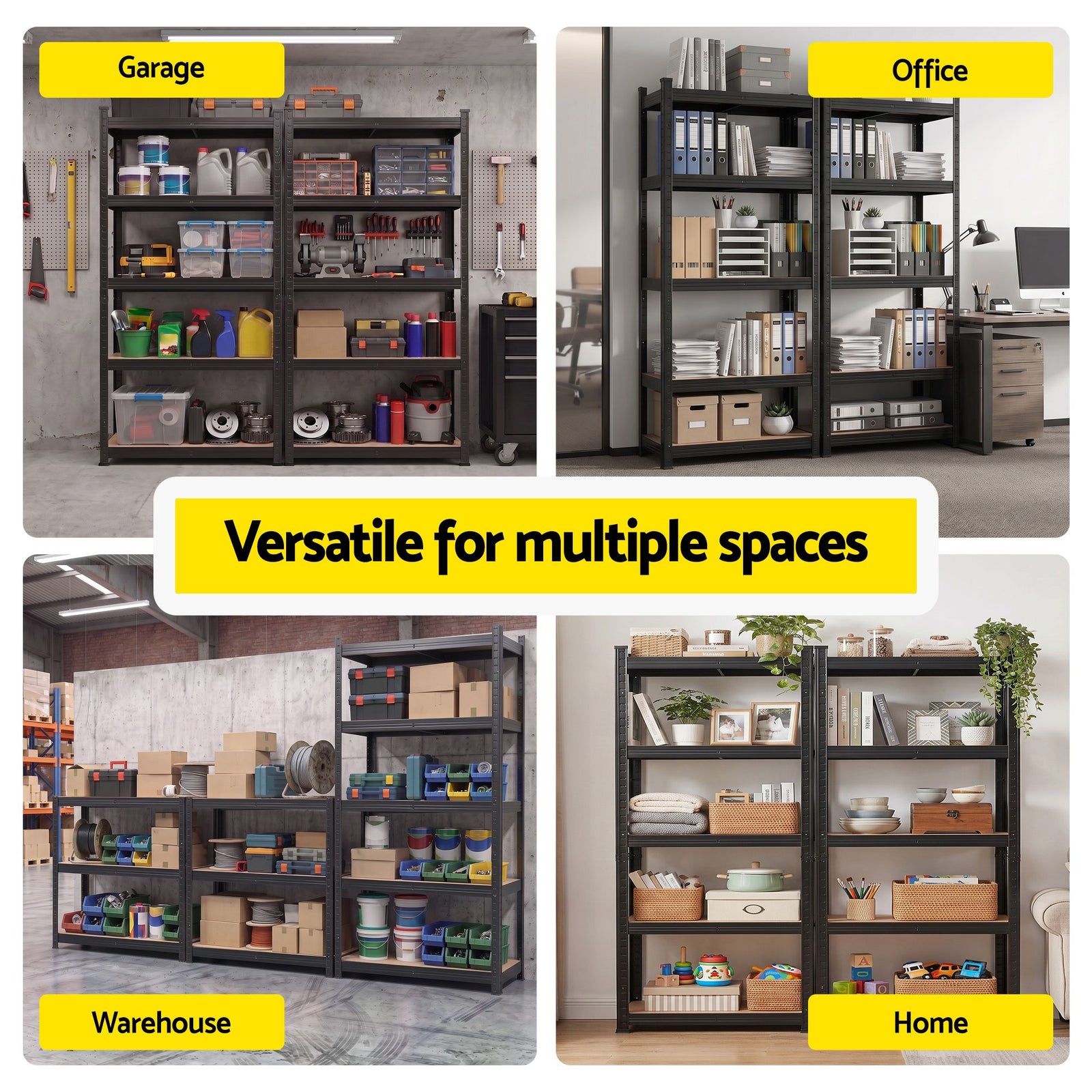 Giantz 2-Rack Garage Shelving 1.6X0.8m MDF Warehouse Shelves Storage Rack Black