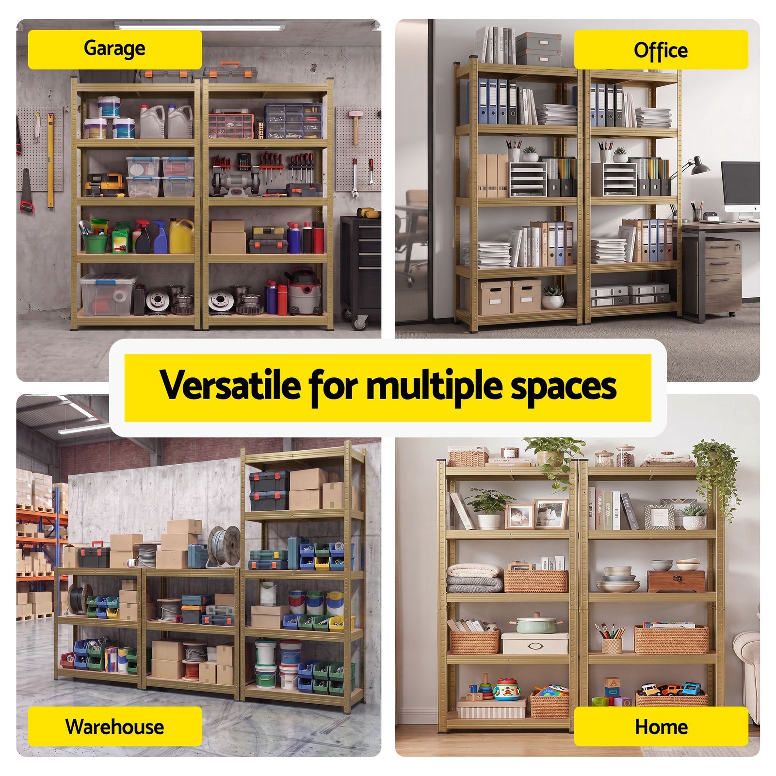 Giantz 2-Rack Garage Shelving 1.6X0.8m MDF Warehouse Shelves Storage Rack Yellow