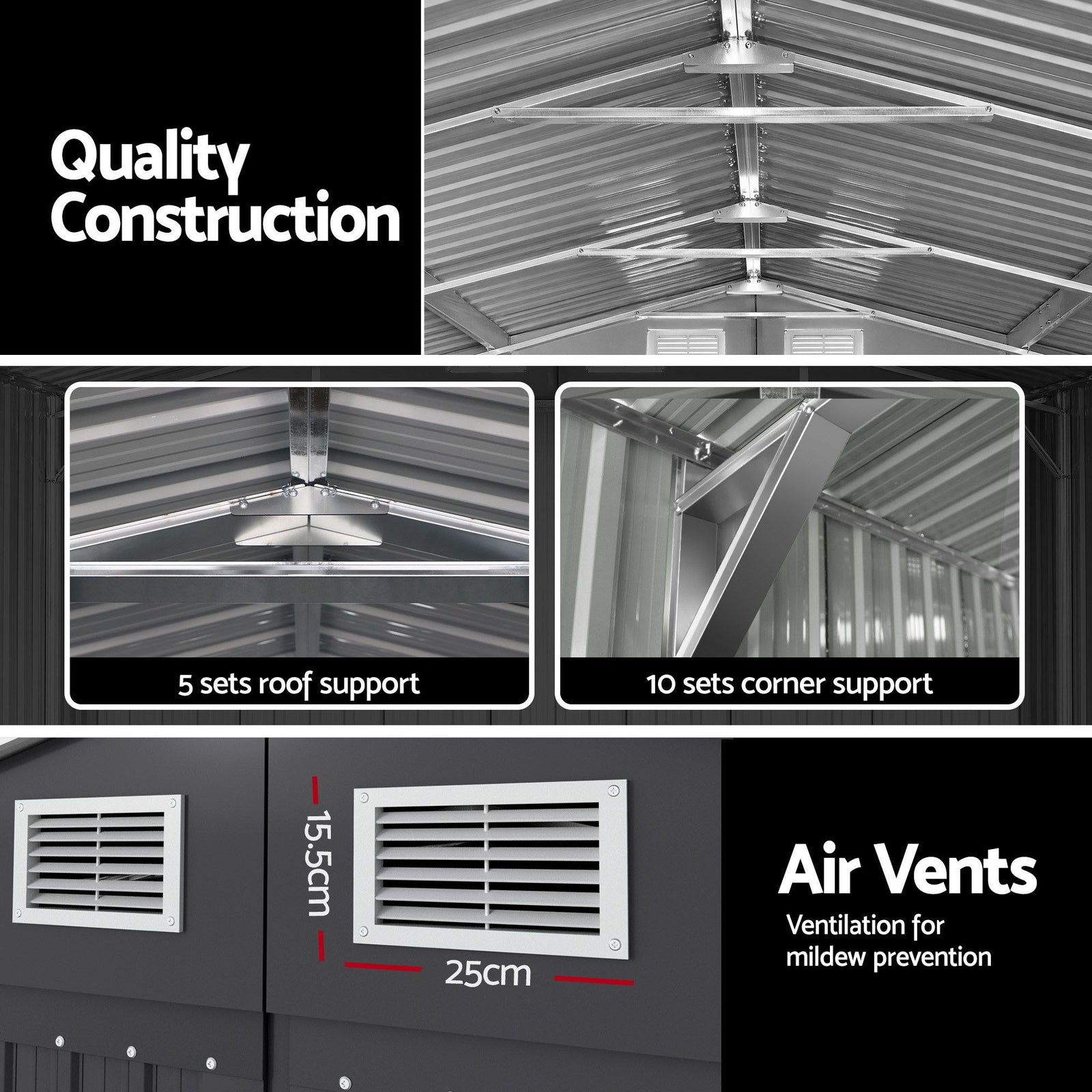 Giantz Garden Shed 3x5.38m Outdoor Tool Storage with 5-Tier Garage Shelving Rack